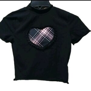 Gothic Lolita Girls Large Heart Motif Turtle Neck Short Sleeved Top LARGE